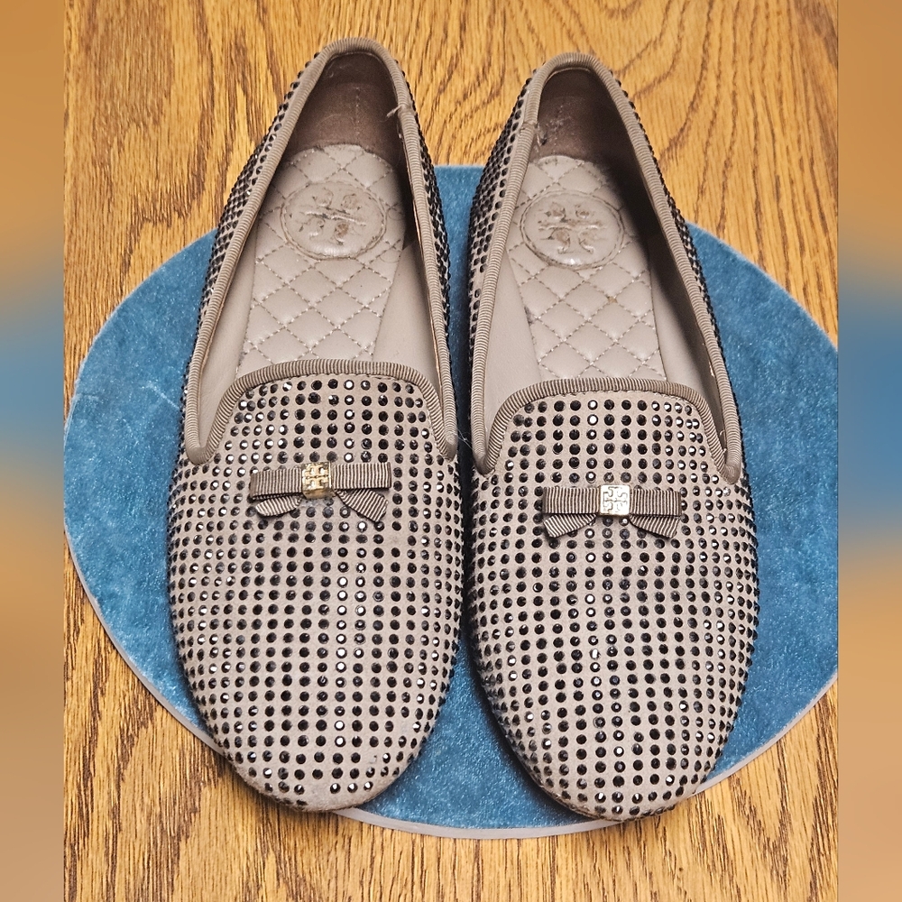 Tory Burch Chandra Sparkle Dust Storm Smoking Slipper Loafer Wmn's Size 6